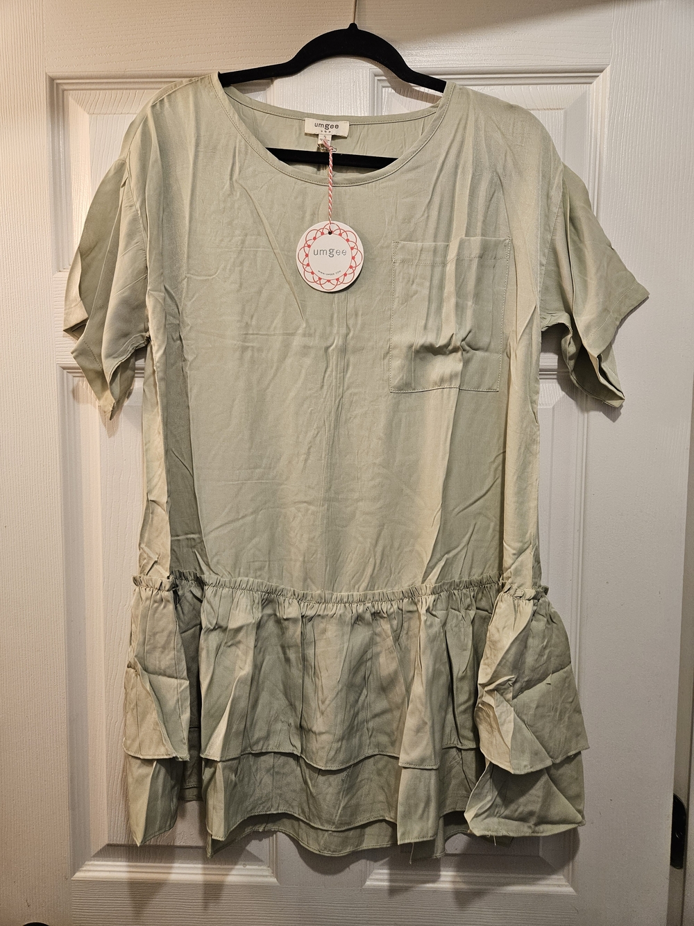 Umgee Sage Green Ruffle Hem Midi Dress